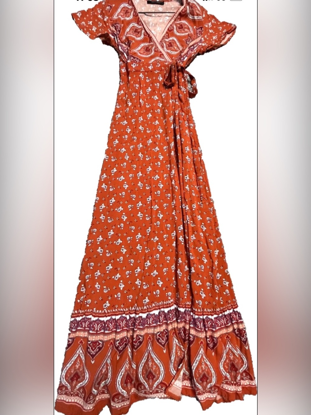 ZESICA Womens Medium Boho Wrap Maxi Dress Rust Orange Cottagecore